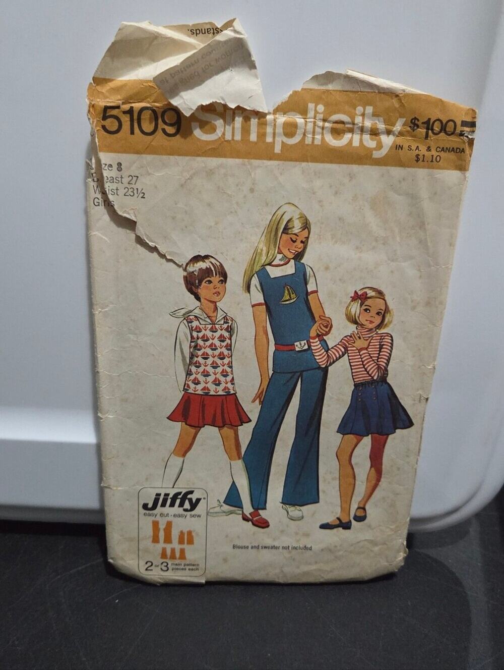 Simplicity 5109 Vintage 1970 Girls Size 8 Vtg Sewing Pattern Dress Skirt Set